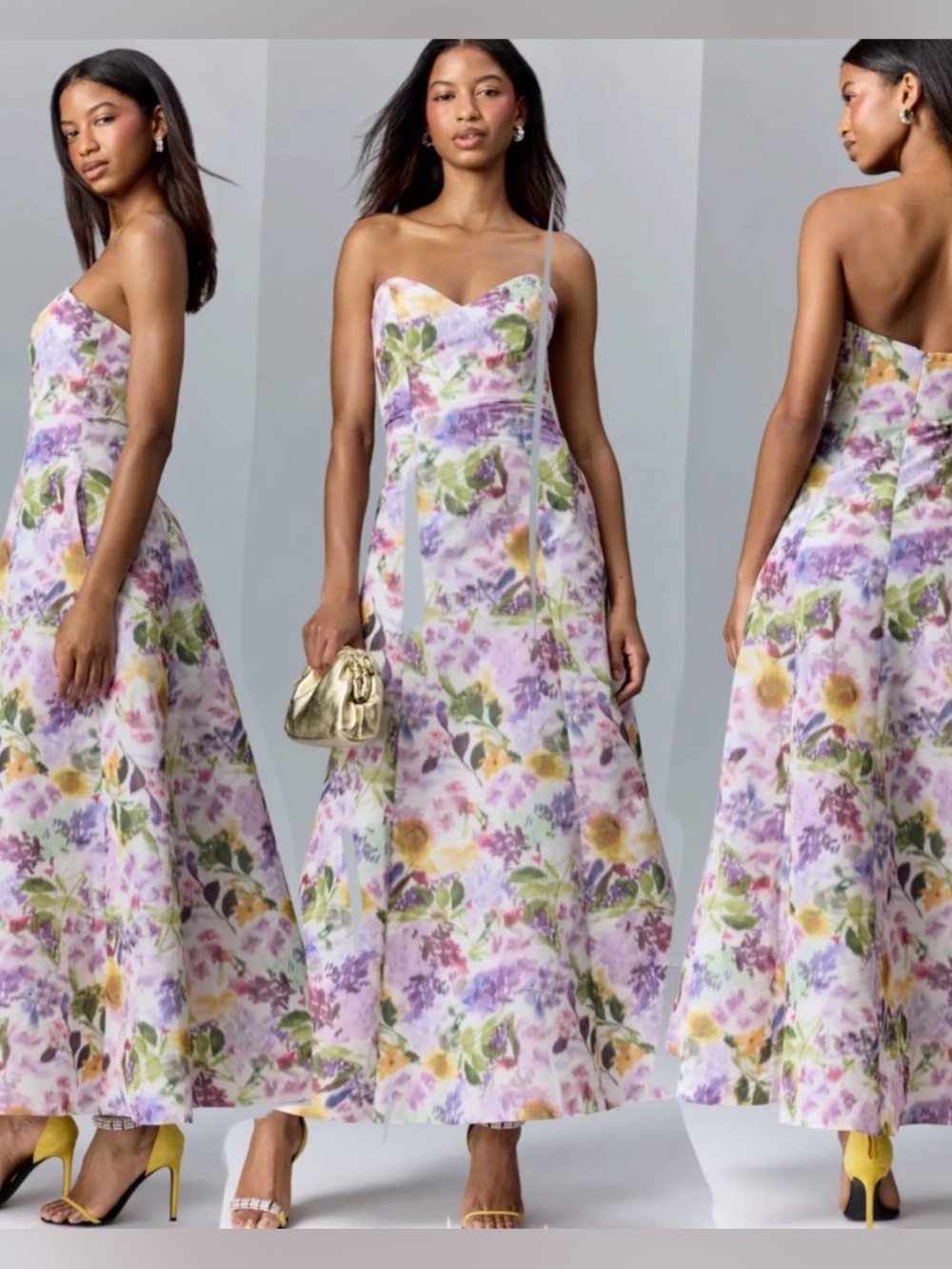 Badgley Mischka High Low Strapless Gown size 4 blurred floral.